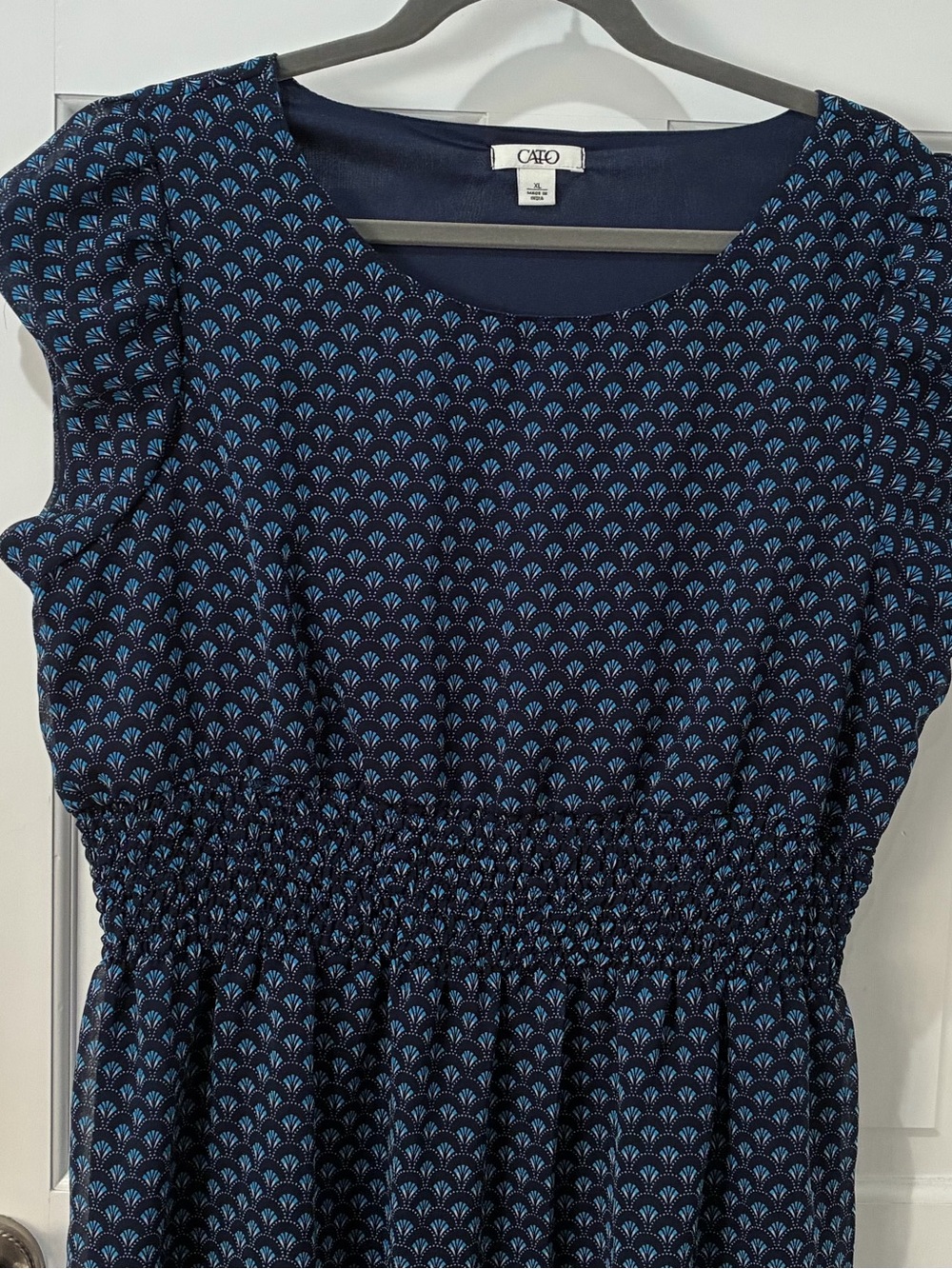 Navy Blue Chiffon Midi Dress, with Smocked Waist, XL